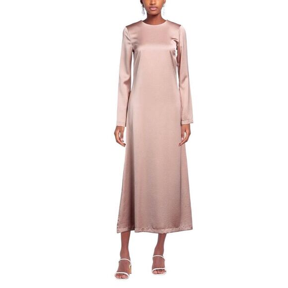 NWT SOALLURE Satin Blush Long Trapeze Dress (004) - Picture 2 of 16